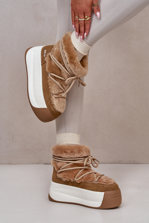 Шкіряні жіночі зимові черевики на товстій підошві з хутром Big Star OO274A207 Коричневий