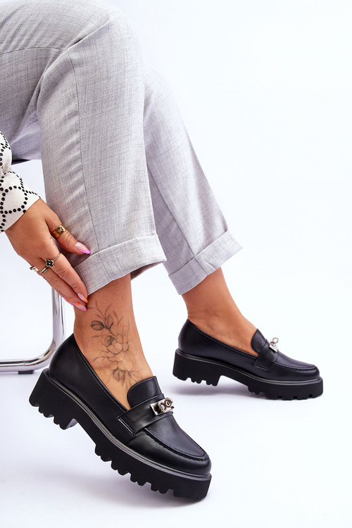 Шкіряні мокасини з декором на платформі Black Glory