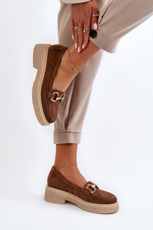 Zazoo 3429 Замшеві жіночі мокасини з декором коричневого кольору