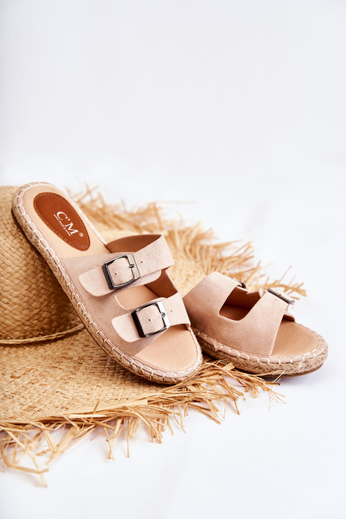 Класичні замшеві жіночі тапочки бежеві Casilda