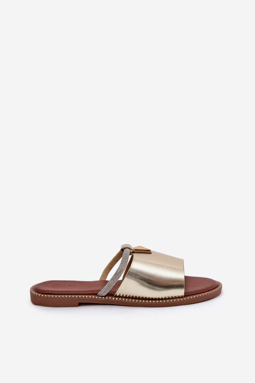 Еко Шкіряні Сандалі На Плоскому Каблуці З Декоративною Стрейчевою Золотою Hirtewi