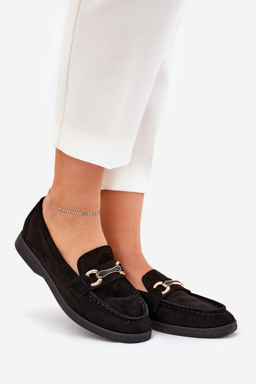 Жіночі Мокасини З Золотим Деталем Чорні Labirae