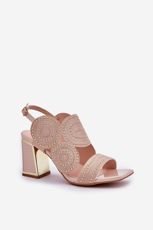 Прикрашені сандалі на підборах бежеві Delariona