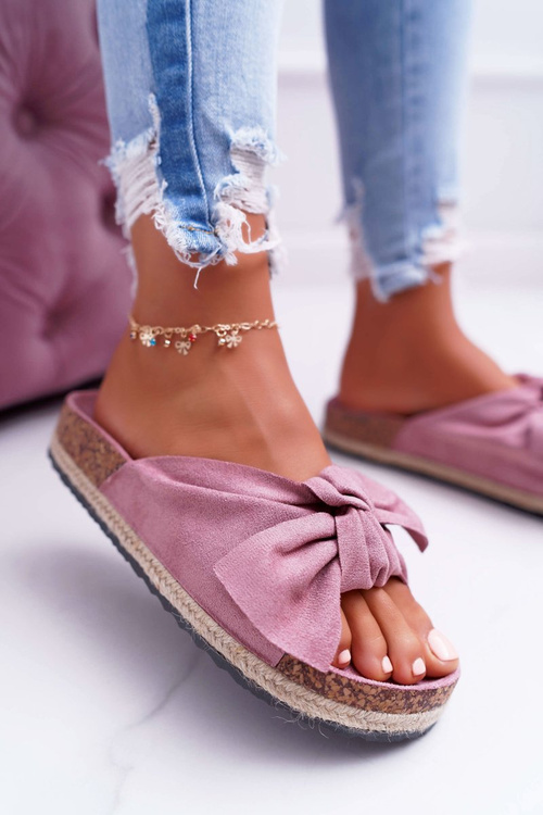 Жіночі рожеві пробкові шльопанці з квітковим бантом Misto