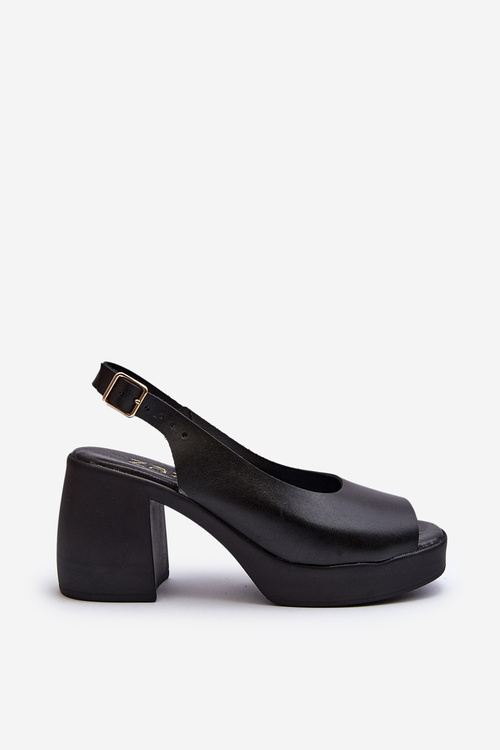 Zazoo 40376 Чорні шкіряні босоніжки на масивному каблуці