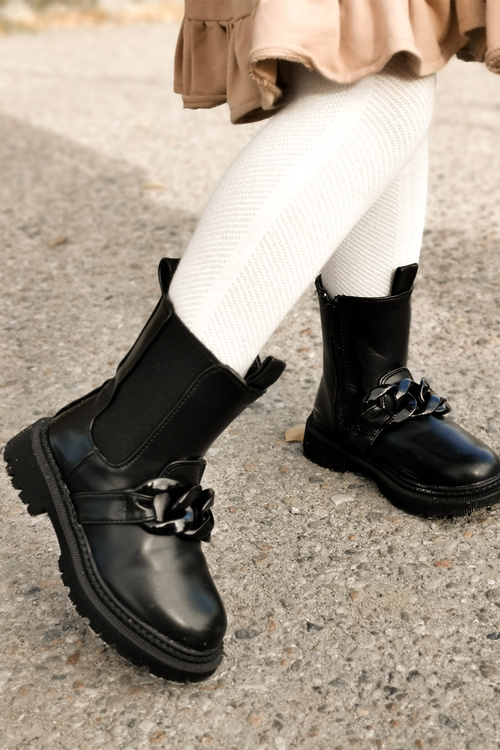 Чоботи дитячі утеплені на ланцюжку Чорні Hinea