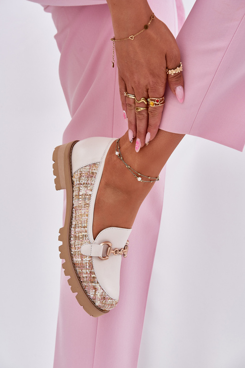 Жіночі Шкіряні Мокасини З Золотим Детаєм Світло-бежеві Лаура Мессі 2938