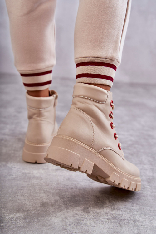 Шкіряні черевики робочі на блискавці бежеві Messa