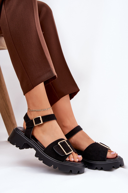 Еко Замшеві Сандалі Жінки З Пряжкою Чорні Gofielle