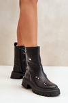 Жіночі ботильйони з екошкіри на блискавці та декоративних деталях Black Reritha