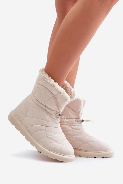 Жіночі снігові черевики зі шнурком на підкладці з овчини світло-бежевого кольору Vamidra