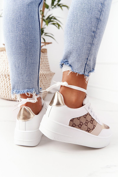 Жіночі спортивні кросівки на платформі біло-золоті Allisone