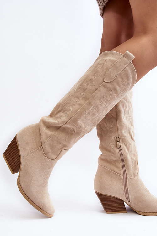 Жіночі ковбойські чоботи на каблуці світло-бежеві Sloana