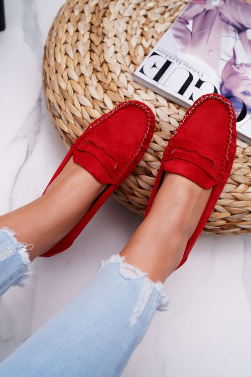 Жіночі мокасини червоні замшеві болеро