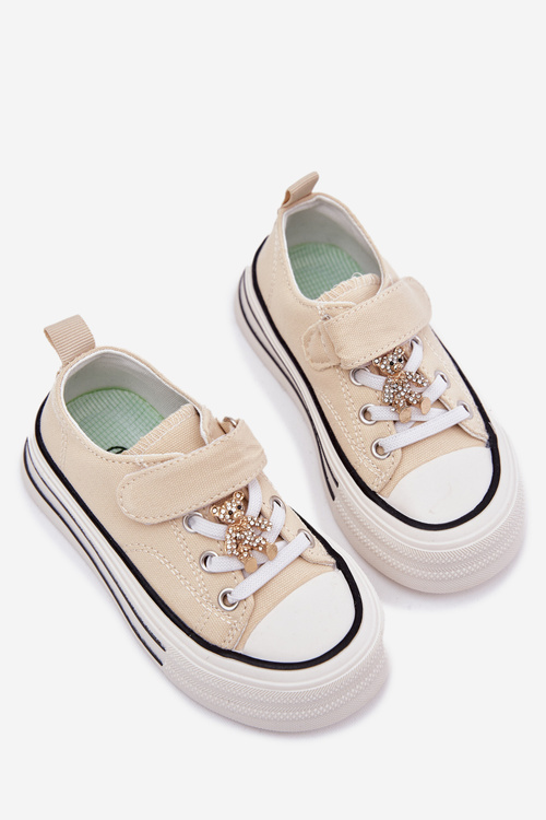 Дівчачі Кросівки З Золотою Аплікацією Ведмедик Бежеві Solena