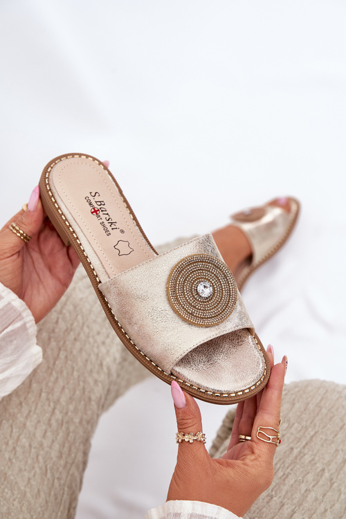 Жіночі Сандалі На Плоскому Каблуці З Декором S.Barski KV51-013 Золоті