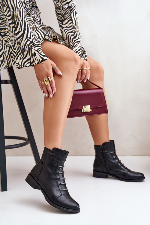 Теплі жіночі черевики на плоскому каблуці чорні Labise