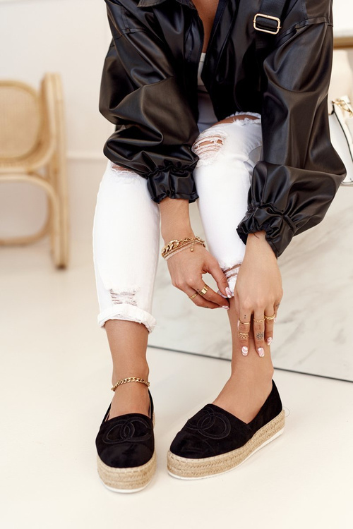 Жіночі еспадрільї на солом'яній платформі Чорні Febi