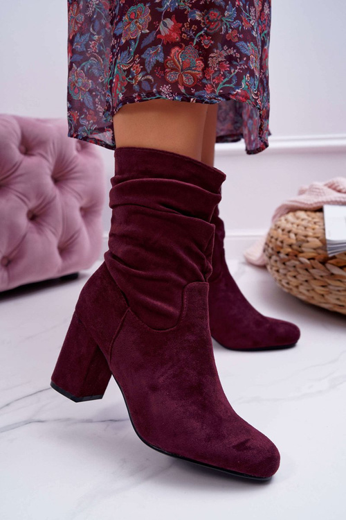 Жіночі чоботи на шпильці замшеві бордові Endless