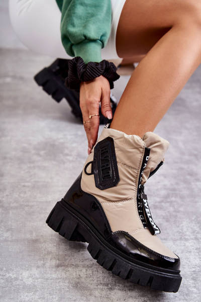 Жіночі теплі зимові черевики на блискавці бежево-чорного кольору Marit