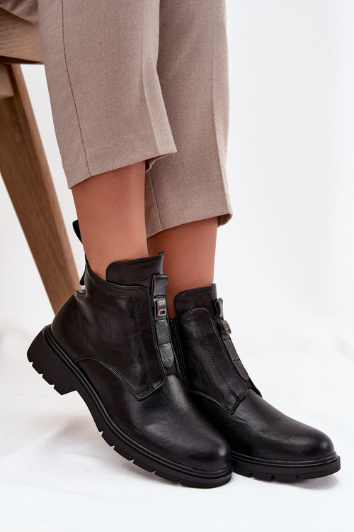 Теплі жіночі чоботи на блискавці з оздоблювальним елементом Чорний Roselle