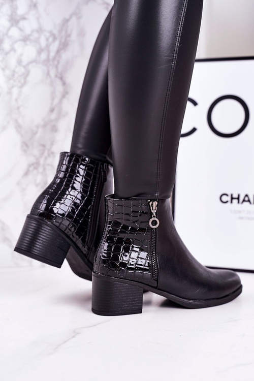 Жіночі утеплені чоботи на каблуці з тваринним принтом, чорні Confidence