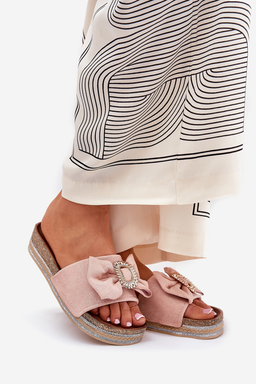 Жіночі Сандалі На Платформі З Бантом І Декоративною Брошкою Рожеві Lenela