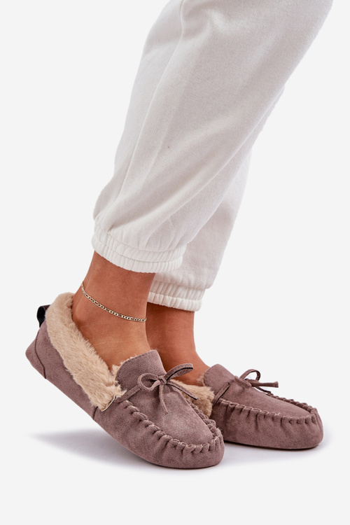 Жіночі Мокасини Тапочки З Пухом Темно-бежеві Kleogoria