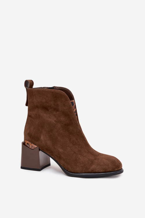 Шкіряні замшеві жіночі ботильйони Vinceza 66811 коричневі