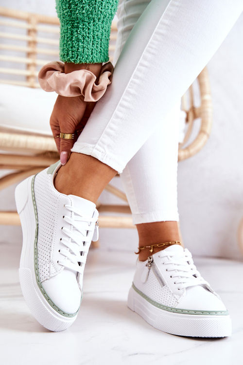 Спортивне взуття на платформі біло-зелена Louisa