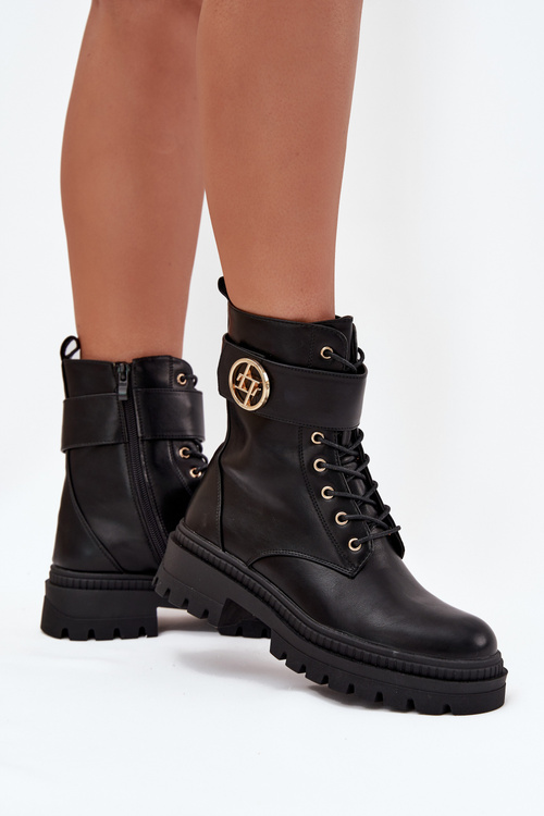 Жіночі Робочі Черевики З Золотим Деталем Утеплені Чорні Fiorena