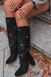 Жіночі утеплені чоботи на каблуці з декоративними деталями чорна Лусінда