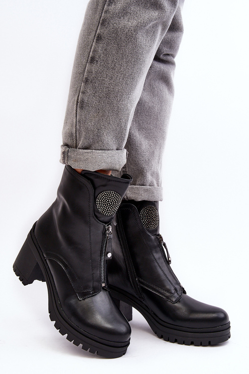 Жіночі шкіряні чоботи зі стразами Чорні Rosie