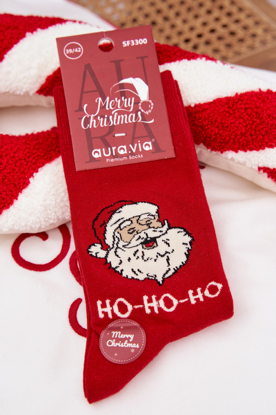 Чоловічі різдвяні носки Посміхаючийся Санта Червоні