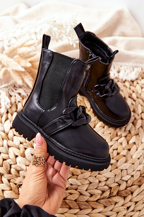 Чоботи дитячі утеплені на ланцюжку Чорні Hinea