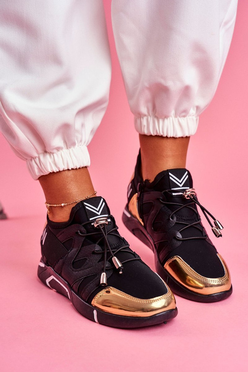 Спортивні жіночі туфлі на блискавці, чорно-золотий терфін