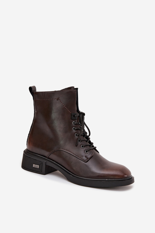 Жіночі чоботи з натуральної шкіри на низькому каблуці утеплені Vinceza 39955 Шоколадні