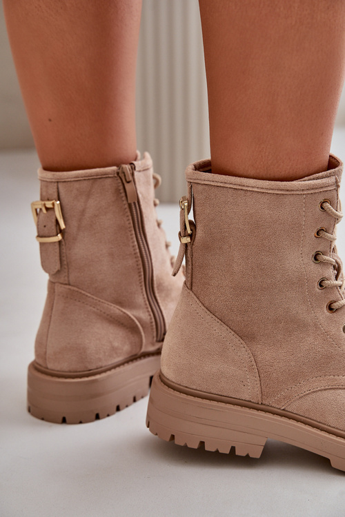 Жіночі утеплені робочі ботильйони на блискавці з екозамші бежеві Mardia