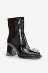 Лаковані жіночі чоботи на підборах з декором MR880-019 Чорні D&A