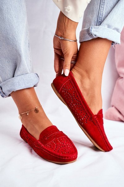 Замшеві ажурні мокасини жіночі S.Barski Red