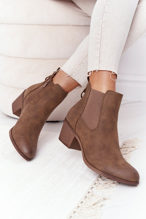 Жіночі утеплені черевики челсі на блочному каблуці хакі трініті