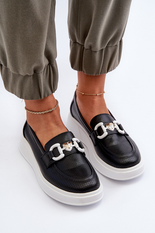 Чорні жіночі шкіряні мокасини на платформі S.Barski LR720