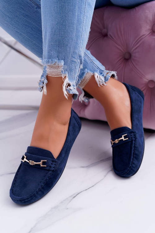 Жіночі комфортні замшеві мокасини темно-сині Anzio
