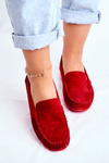 Жіночі лофери шкіряні замшеві червоні Papito