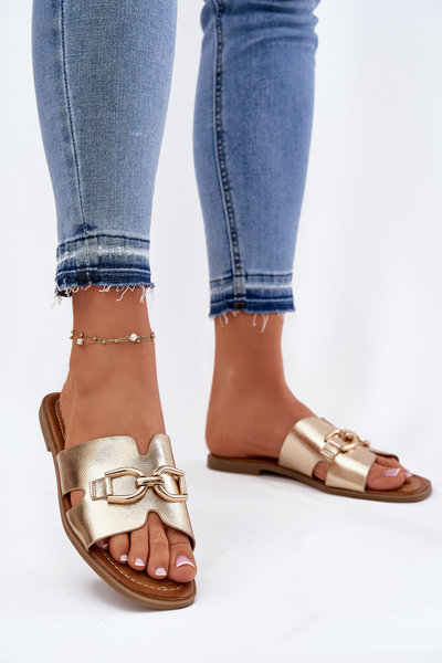 Жіночі Плоскі Сандалі З Декоративним Елементом Золоті Amiresna