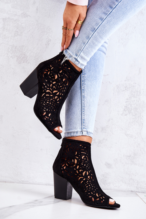 Ажурні чоботи на шпильці Чорні Бретань