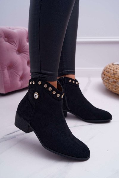 Жіночі ковбойські чоботи на плоскій підошві з цирконами Black Patti