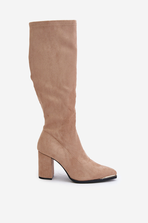 Еко-замшеві чоботи на блочному каблуці, бежевий батира