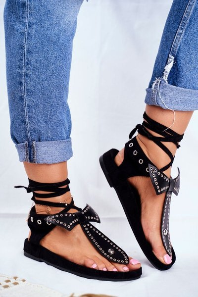 Жіночі чорні багаторівневі босоніжки Lu Boo В'єтнамки Mara