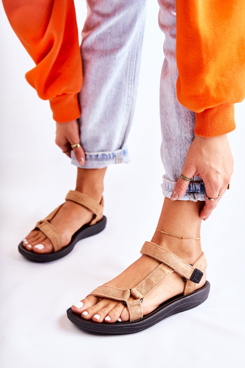 Жіночі замшеві спортивні босоніжки Harris темно-бежеві